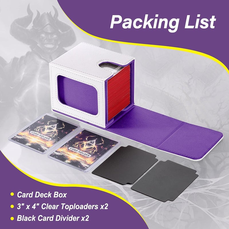 Stepane Commander Deck Box for MTG with double display windows,Card Storage Box Fits 120+ Single sleveed Cards,Magnetic Card Box with 2 Dividers&2 Toploaders for TCG White/Violet - Image 4